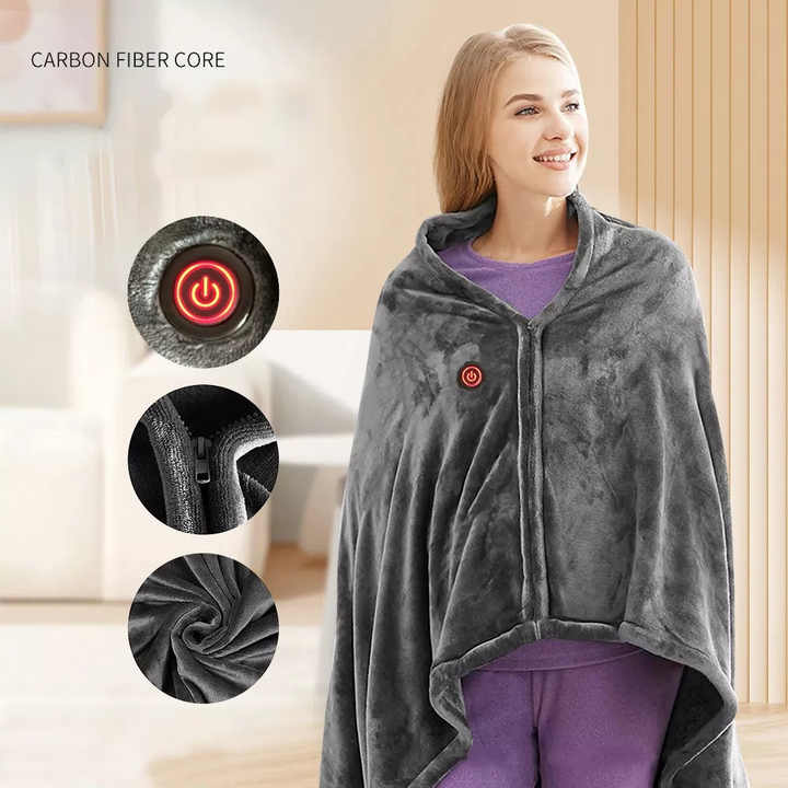 NNEDSZ Electric Heated Flannel Blanket - 150x80cm USB-Powered Wearable Heating Shawl