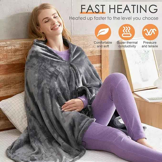 NNEDSZ Electric Heated Flannel Blanket - 150x80cm USB-Powered Wearable Heating Shawl